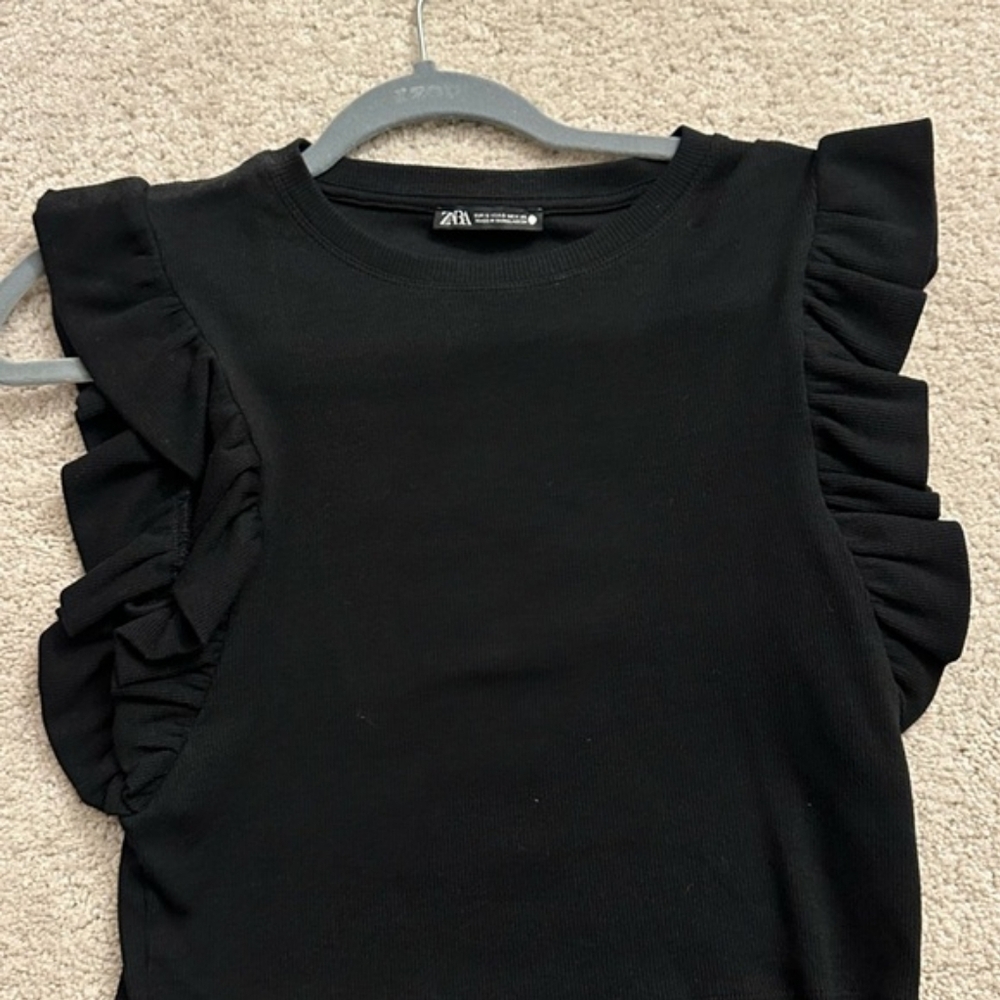 Zara Black Ruffle Sleeve Blouse